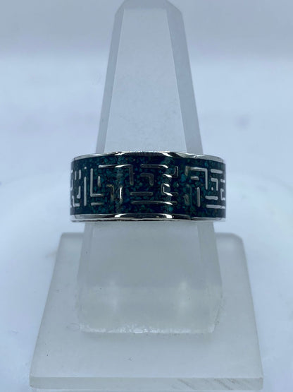 Anillo Greca Ancestral en Plata .925 con Turquesa Natural — vista lateral