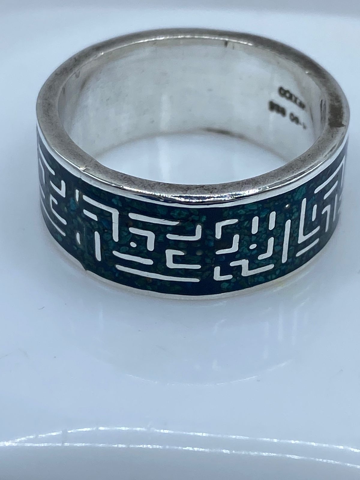 Anillo Greca Ancestral en Plata .925 con Turquesa Natural, sello de autenticidad Plata Ley .925