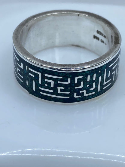Anillo Greca Ancestral en Plata .925 con Turquesa Natural, sello de autenticidad Plata Ley .925