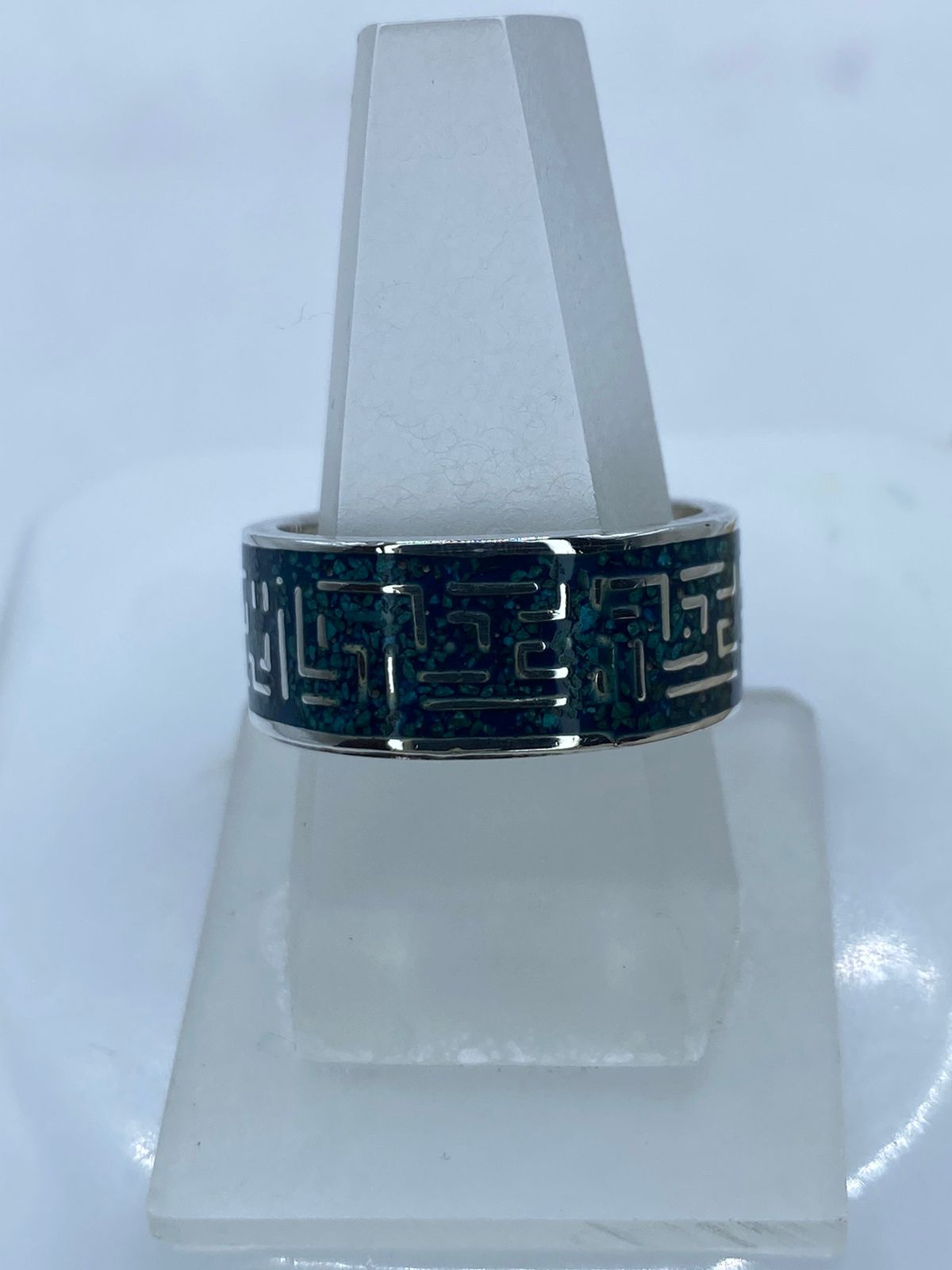 Anillo Greca Ancestral en Plata .925 con Turquesa Natural, vista lateral