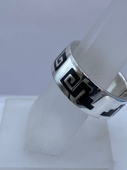 Anillo Greca Calado en Plata .925 con Obsidiana, vista lateral