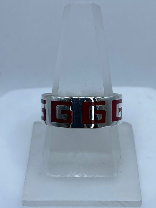 Anillo Greca Clásica en Plata .925 con Coral Rojo — vista lateral