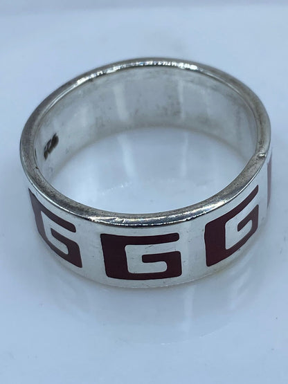 Anillo Greca Clásica en Plata .925 con Coral Rojo, sello de autenticidad Plata Ley .925