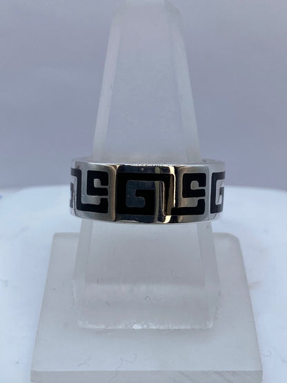 Anillo Greca Clásica en Plata .925 con Obsidiana — vista lateral