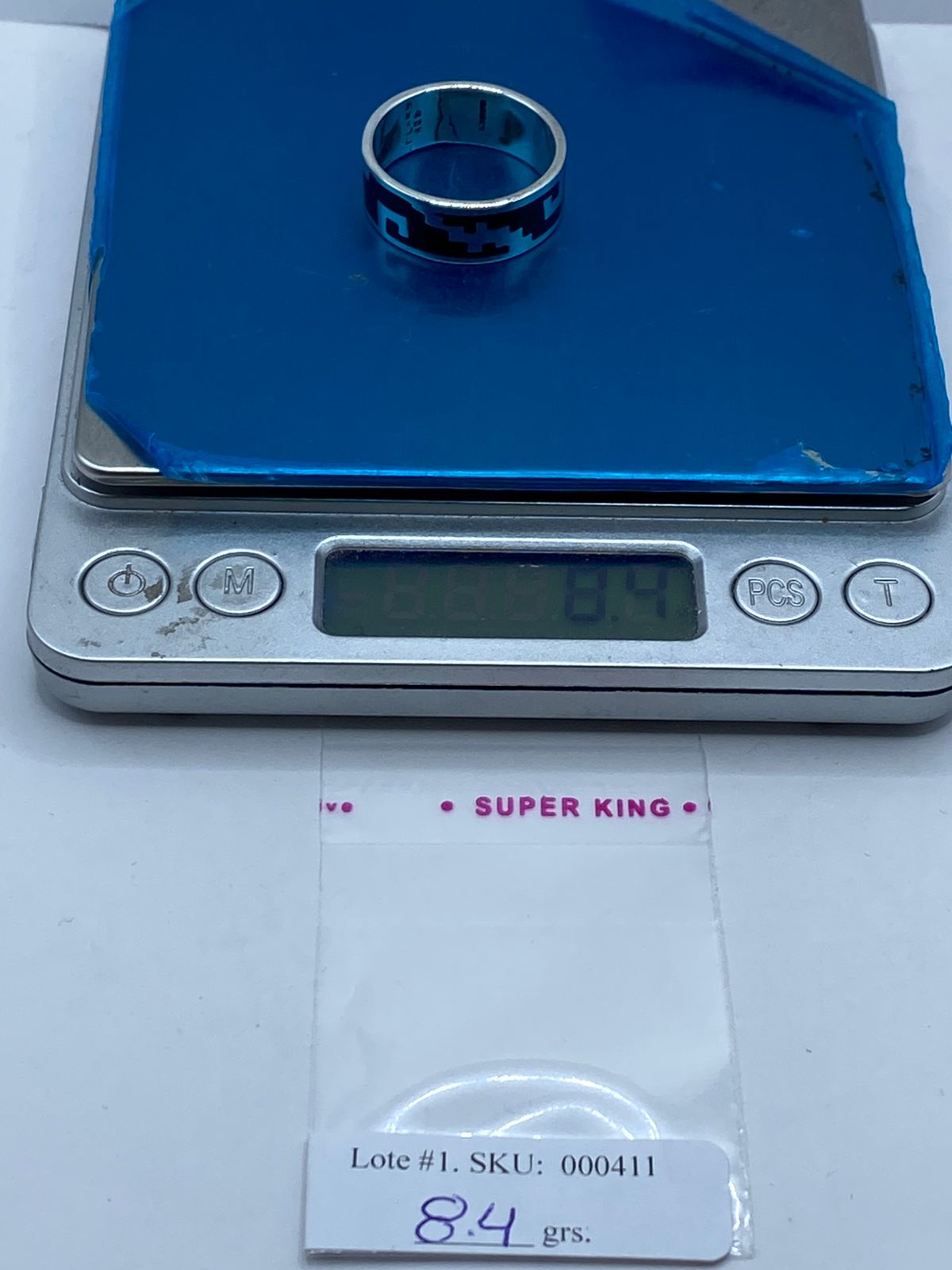 Anillo Greca Geométrica de Plata .925, peso en gramos (báscula)