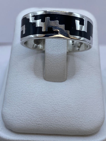 Anillo Greca Geométrica de Plata .925 — ángulo diagonal