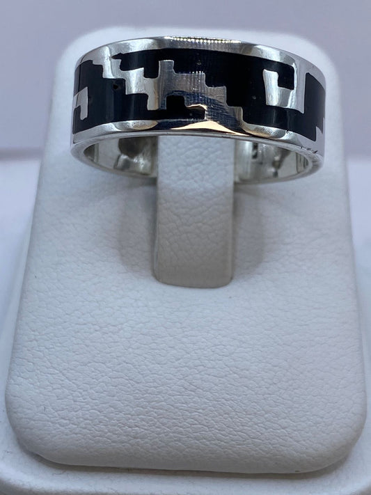 Anillo Greca Geométrica de Plata .925 — ángulo diagonal