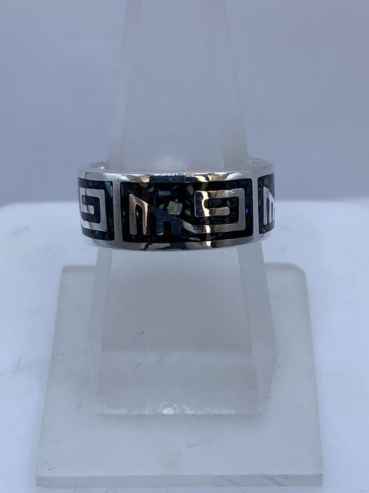Anillo Greca Geométrica de Plata .925 con Obsidiana Negra — vista lateral