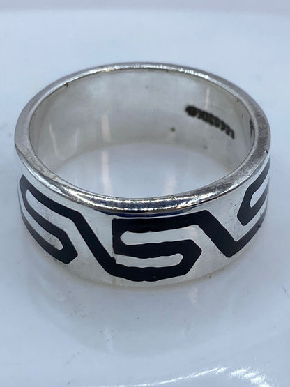 Anillo Greca Moderna en Plata .925 con Obsidiana, sello de autenticidad Plata Ley .925