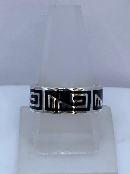 Anillo Greca Prehispánica de Plata .925, vista frontal
