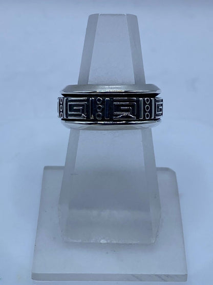Anillo Grecas Prehispánicas Giratorio en Plata .925, vista frontal