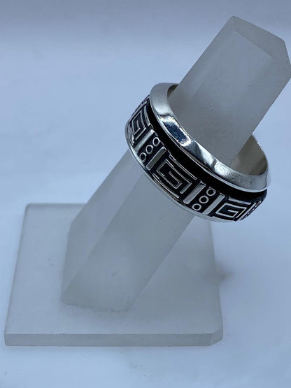 Anillo Grecas Prehispánicas Giratorio en Plata .925, vista lateral
