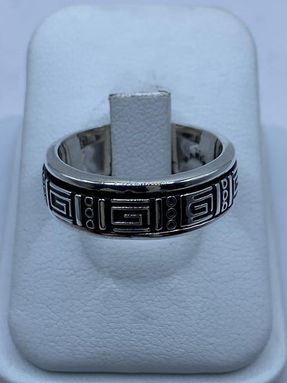 Anillo Grecas Prehispánicas Giratorio en Plata .926, vista frontal