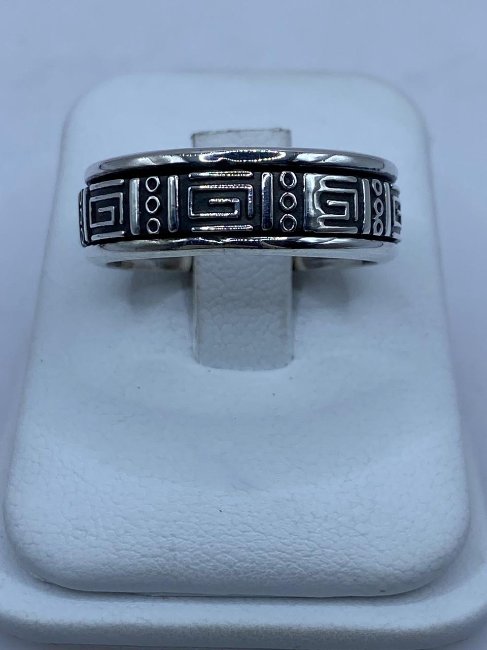 Anillo Grecas Prehispánicas Giratorio en Plata .926, vista lateral