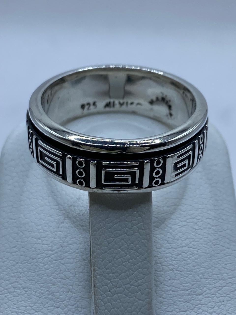 Anillo Grecas Prehispánicas Giratorio en Plata .926, sello de autenticidad Plata Ley .925