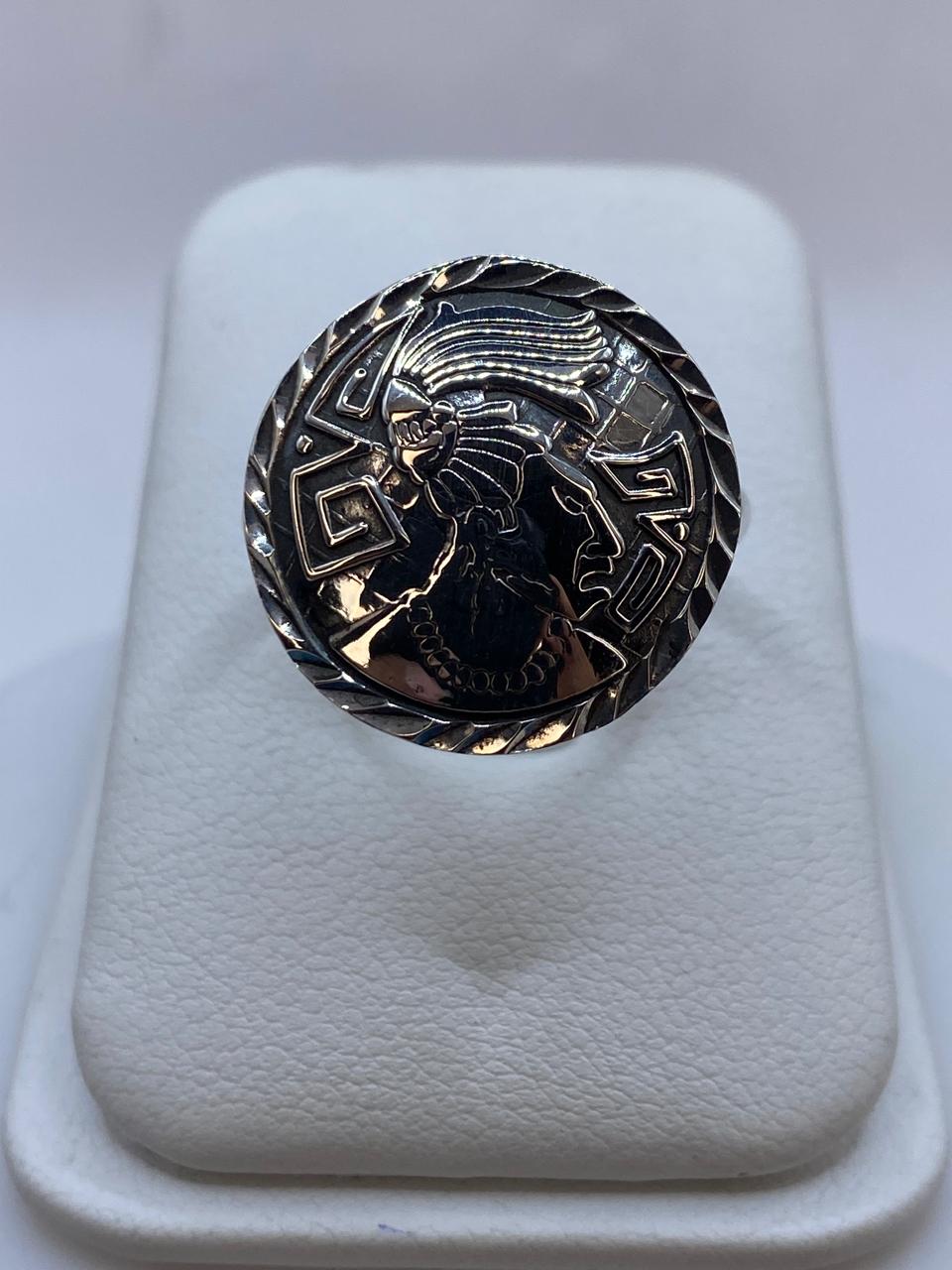 Anillo Guerrero Azteca en Plata .925, vista frontal