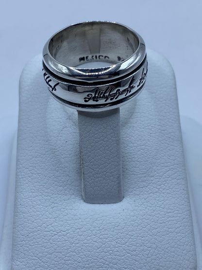 Sello .925 en interior de anillo spinner escritura élfica talla 6, plata artesanal hecha en Taxco