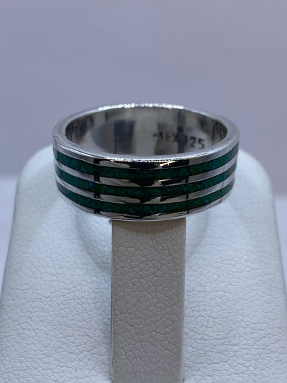 Anillo Líneas Eternas de Plata .925 con Malaquita, sello de autenticidad Plata Ley .925