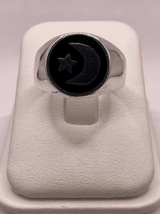 Anillo Luna y Estrella en Plata .925 — ángulo diagonal