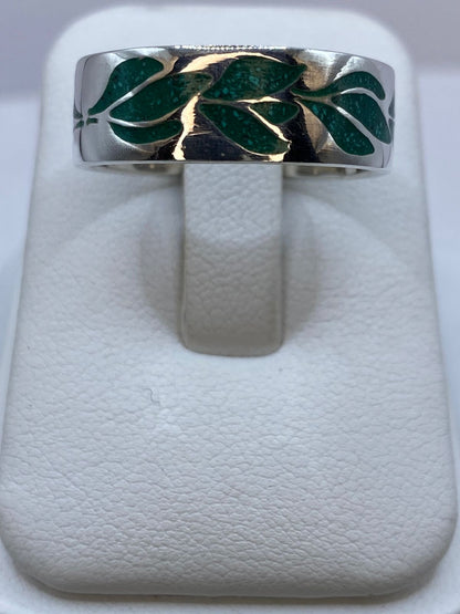 Anillo Malaquita Calado Diseño Hojas en Plata .925, vista frontal