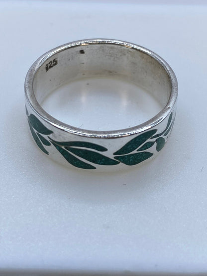 Anillo Malaquita Calado Diseño Hojas en Plata .925, sello de autenticidad Plata Ley .925