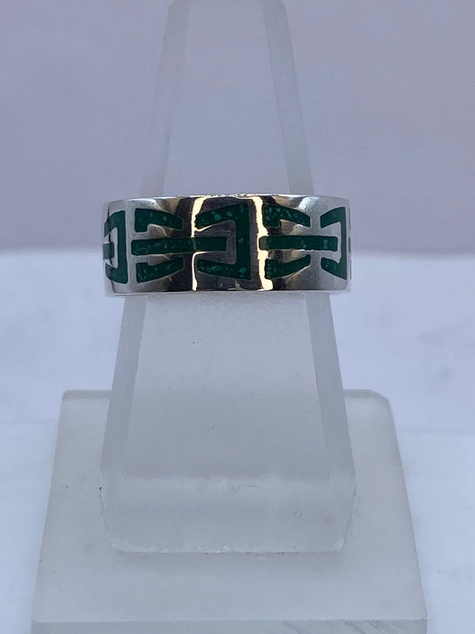 Anillo de Malaquita con Diseño Geométrico Calado en Plata .925 — vista lateral