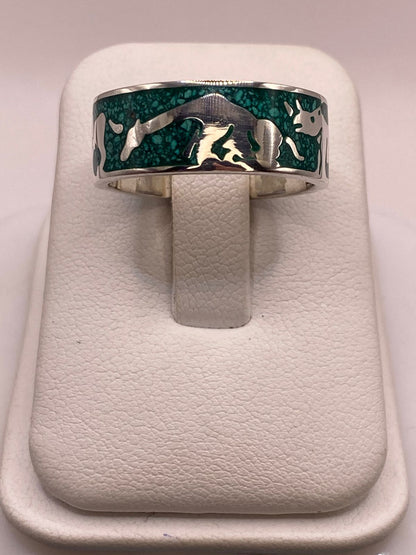 Anillo de Malaquita con Figuras de Animales Plata925 — vista lateral
