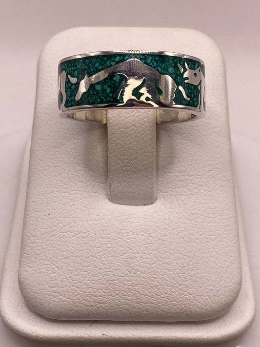 Anillo de Malaquita con Figuras de Animales Plata925 — vista lateral
