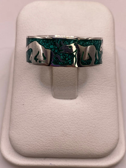 Anillo de Malaquita con Figuras de Animales Plata925, vista lateral