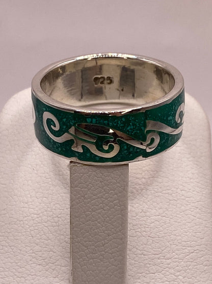 Anillo de Malaquita con Greca Ornamentada, sello de autenticidad Plata Ley .925