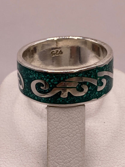 Anillo de Malaquita con Greca Ornamentada, sello de autenticidad Plata Ley .925