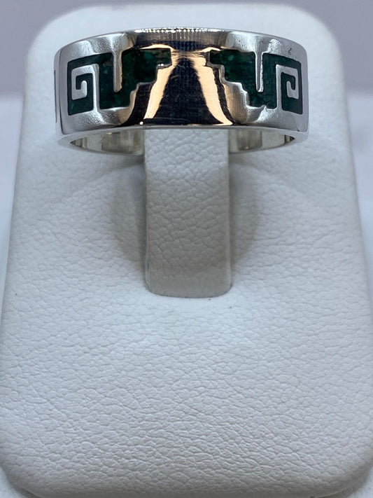 Anillo de Malaquita con Greca Espiral Calada en Plata .925 — vista lateral
