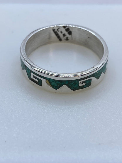 Anillo de Malaquita con Grecas Caladas en Plata .925, sello de autenticidad Plata Ley .925