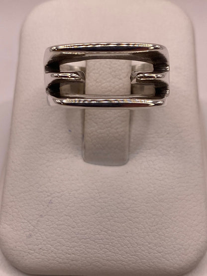 Anillo Moderno de Doble Barra Abierta en Plata .925 — ángulo diagonal