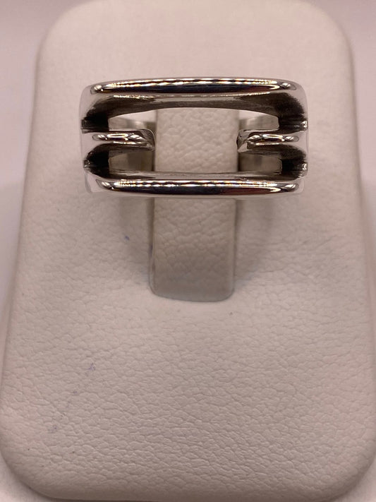 Anillo Moderno de Doble Barra Abierta en Plata .925 — ángulo diagonal