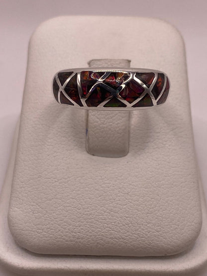 Anillo Moderno Geométrico de Plata 950 con Ópalo de Fuego, vista frontal