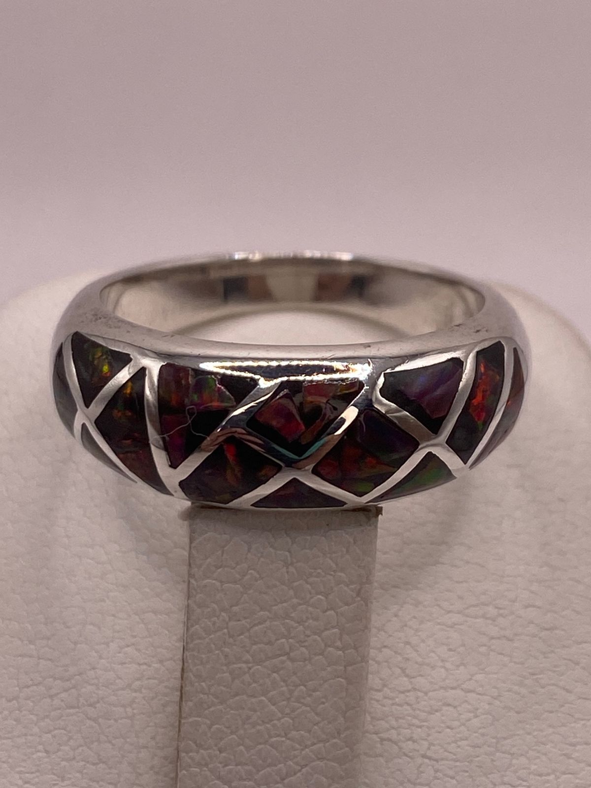 Anillo Moderno Geométrico de Plata 950 con Ópalo de Fuego, vista superior