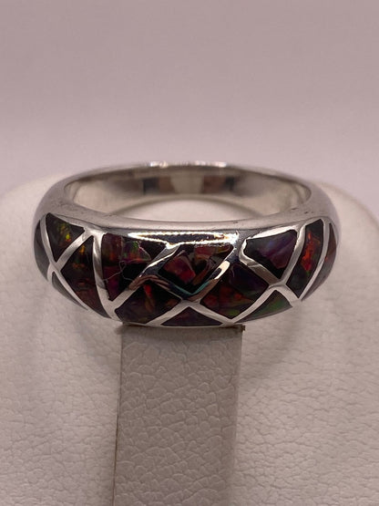 Anillo Moderno Geométrico de Plata 950 con Ópalo de Fuego, vista superior
