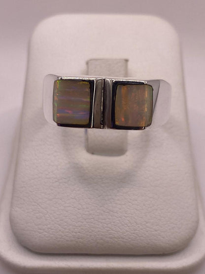 Anillo Moderno Geométrico de Plata 950 con Ópalo de Fuego — ángulo diagonal