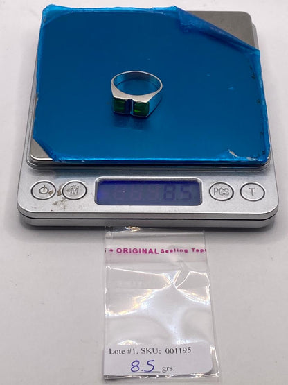 Anillo Moderno Geométrico de Plata 950 con Ópalo de Fuego Verde Tornasol, peso en gramos (báscula)