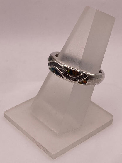 Anillo Moderno Ondulado de Plata 950 con Ópalo de Fuego, vista frontal
