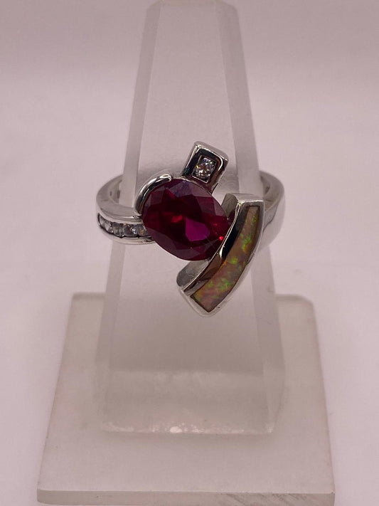 Anillo Moderno de Plata 925 con Ópalo de Fuego y Zirconia — vista lateral
