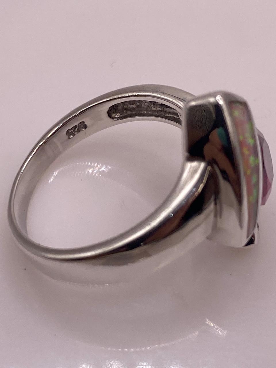 Anillo Moderno de Plata 925 con Ópalo de Fuego y Zirconia, sello de autenticidad Plata Ley .925