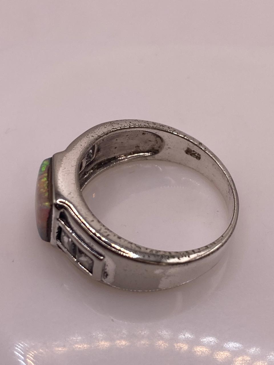 Anillo Moderno de Plata 925 con Ópalo de Fuego y Zirconia, sello de autenticidad Plata Ley .925
