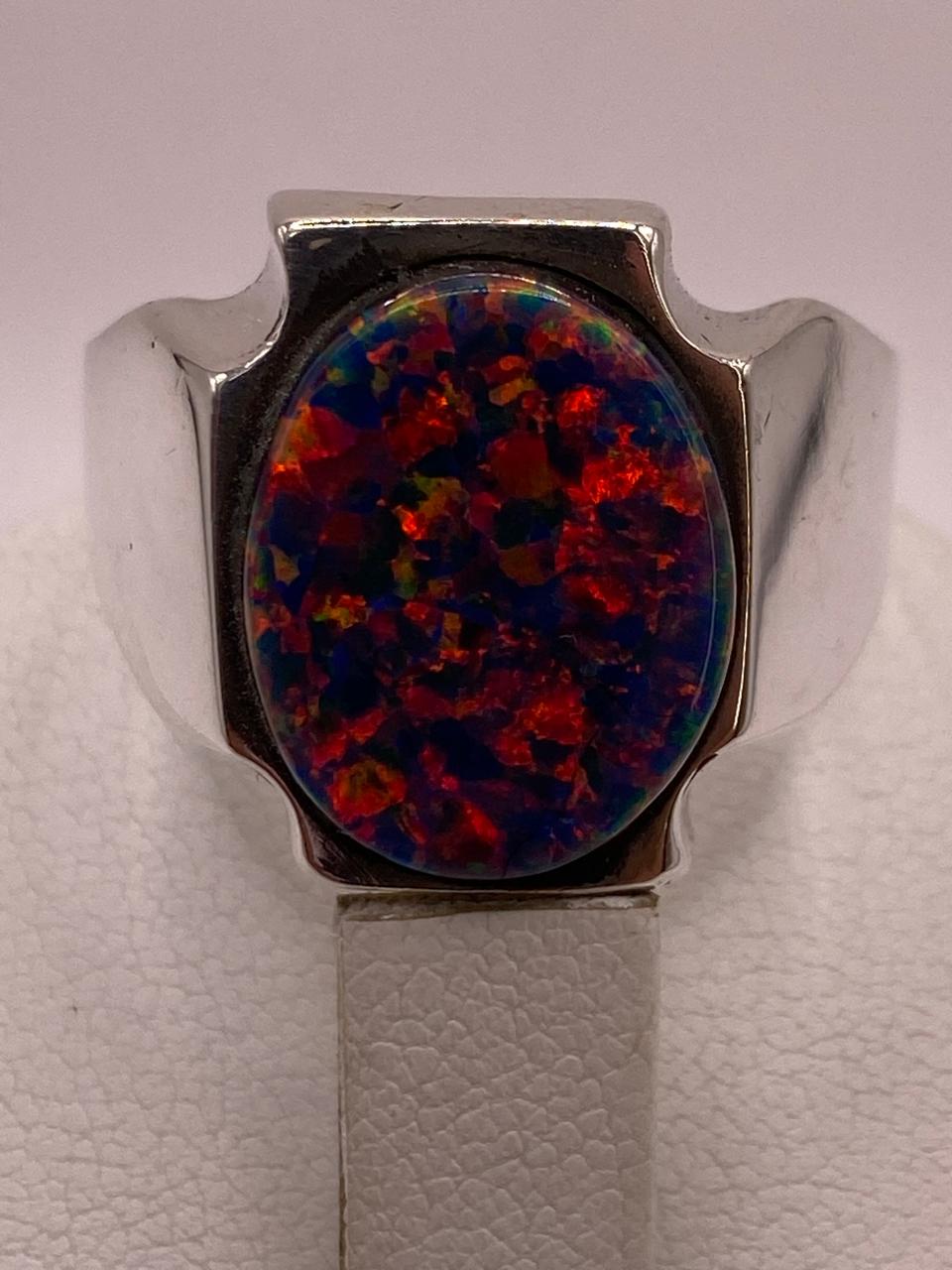 Anillo Montura Ovalada Contemporánea Plata Ley 950 con Ópalo de Fuego, vista de detalle