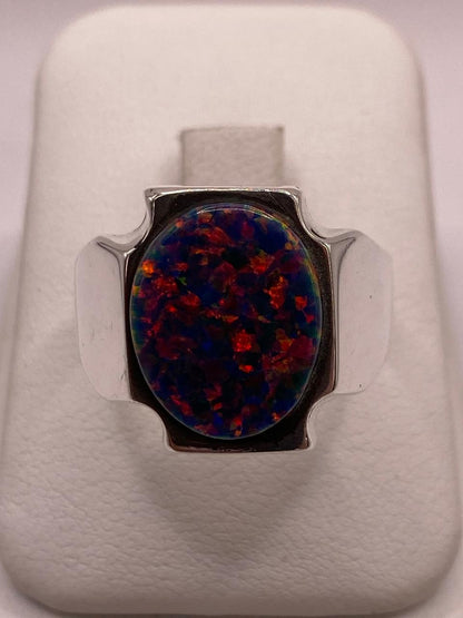 Anillo Montura Ovalada Contemporánea Plata Ley 950 con Ópalo de Fuego, vista superior