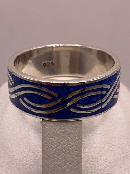 Anillo Motivo Abstracto Azul de Plata .925, sello de autenticidad Plata Ley .925