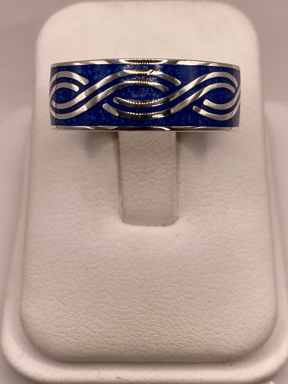 Anillo Motivo Abstracto Azul de Plata .925 — vista lateral