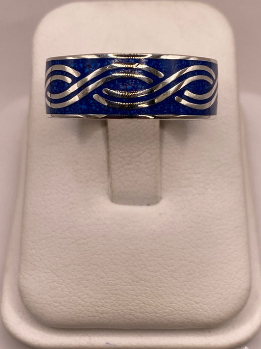 Anillo Motivo Abstracto Azul de Plata .925 — vista lateral