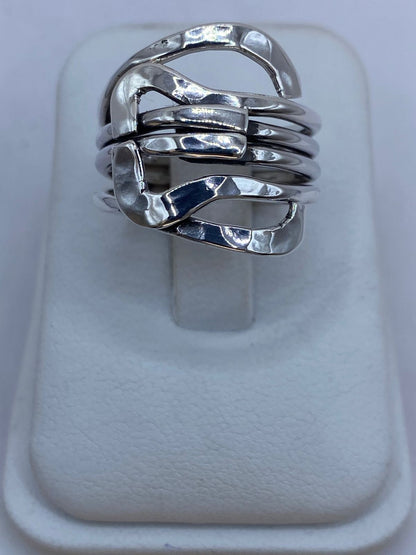Anillo Multibanda Orgánico en Plata .925 — ángulo diagonal